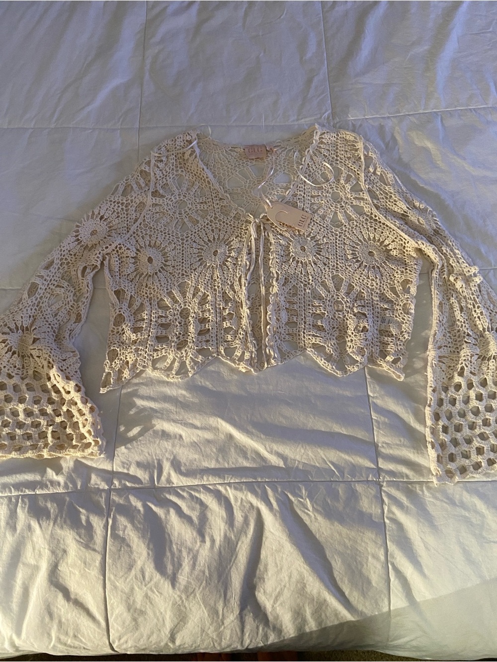 LG Crochet Openwork Cream Women's Sweater Cardigan